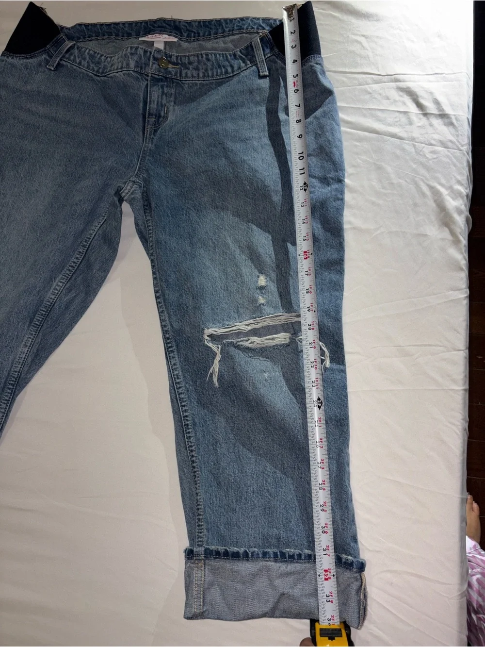 Light Blue Women's Boyfriend Jeans with Distressed Knees - Picture 5 of 10